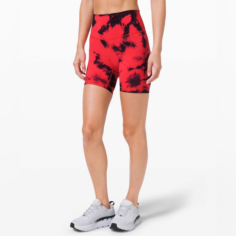 lululemon athletica Pink and Black Tie-Dye High-Rise Bike Shorts